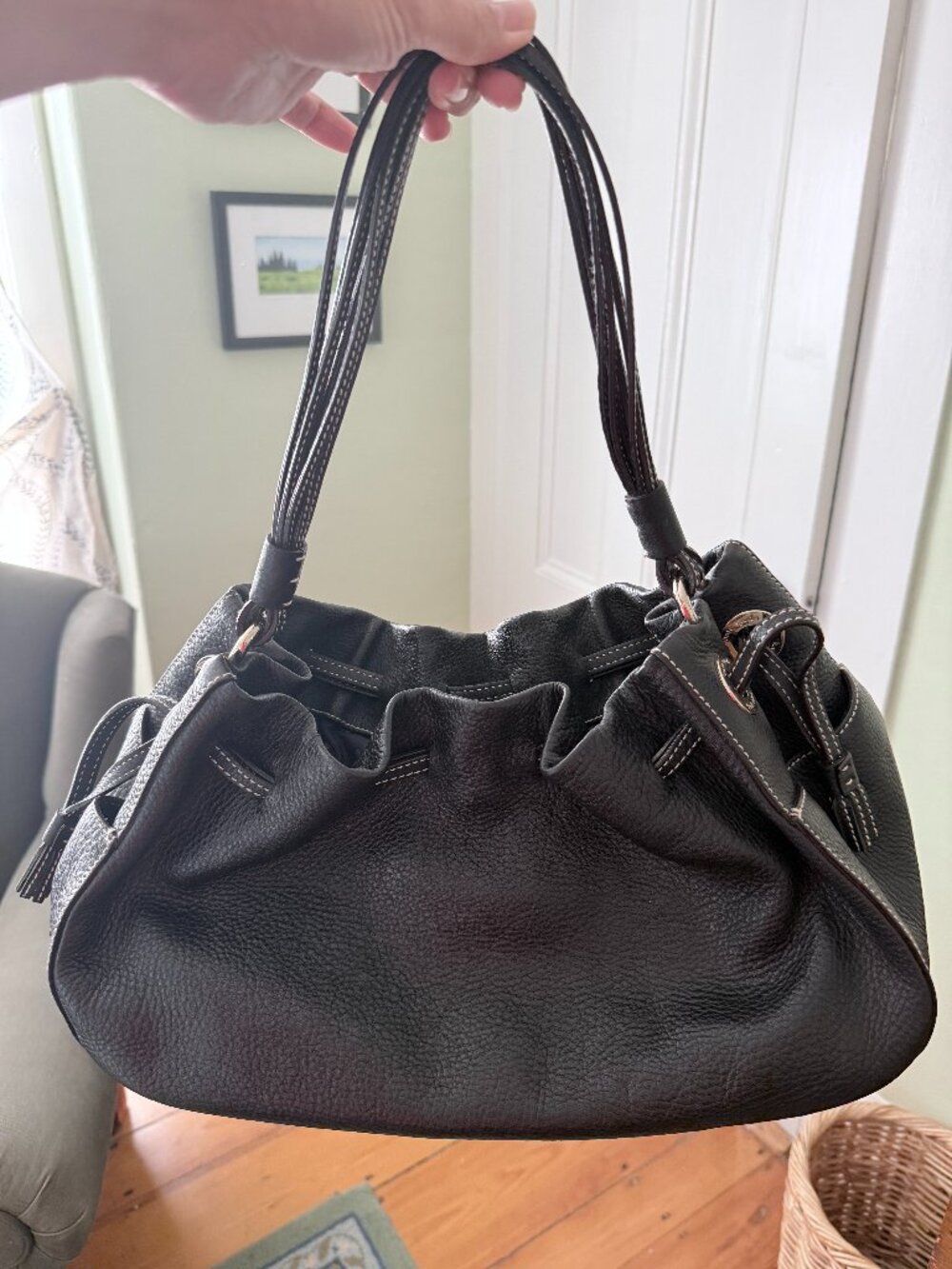 Kate Spade Vintage Leather Drawstring Handbag | Black